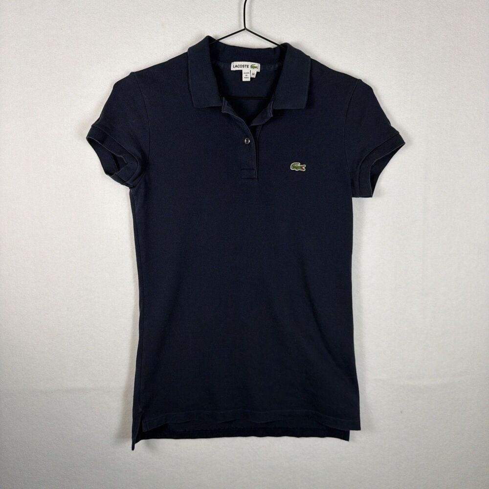 Lacoste Womens Size 34 XS Navy Blue Short Sleeve Embroidered Crocodile Polo